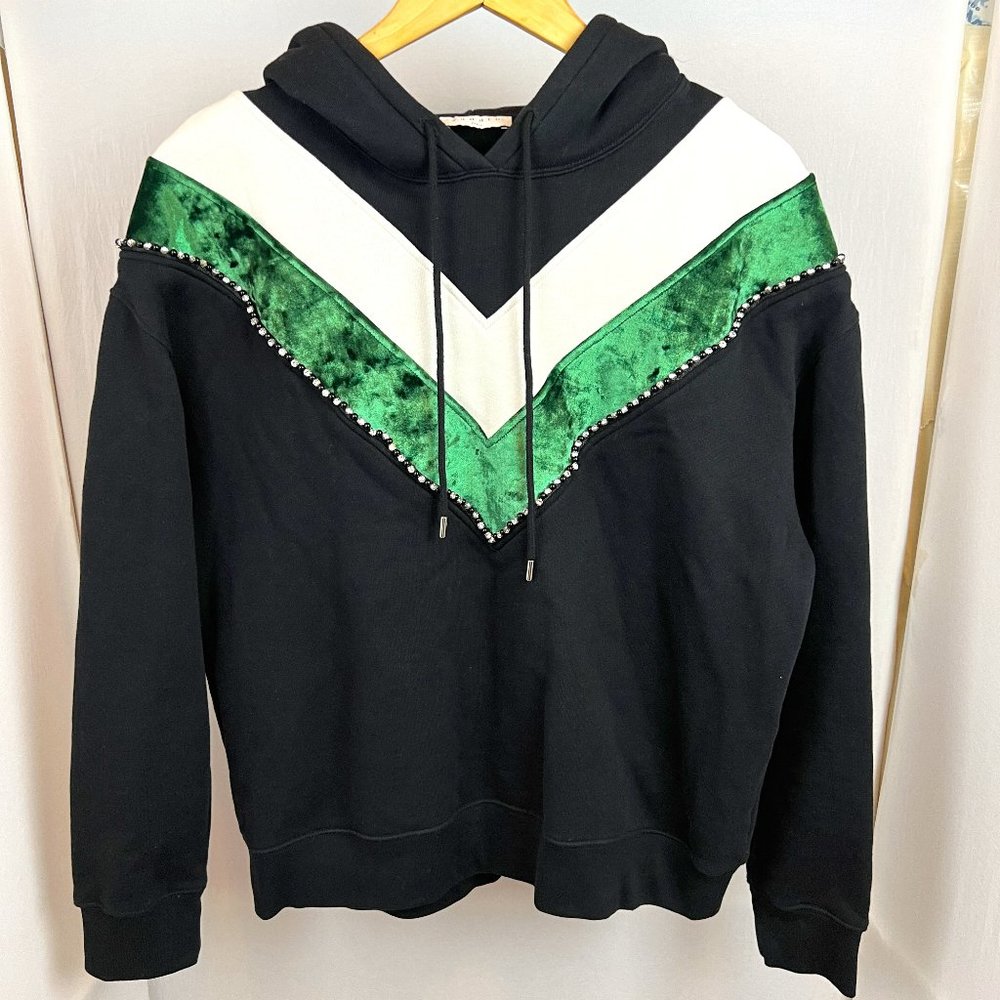 Sandro Paris France Black‎ Hoodie Green Velvet Gemstone Embellished Size …